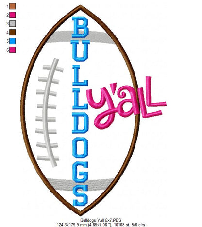 Bulldogs Y’all Football Appliqué - Machine Embroidery Design
