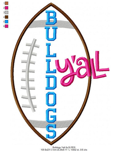 Bulldogs Y’all Football Appliqué - Machine Embroidery Design