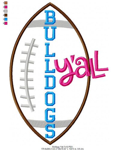Bulldogs Y’all Football Appliqué - Machine Embroidery Design