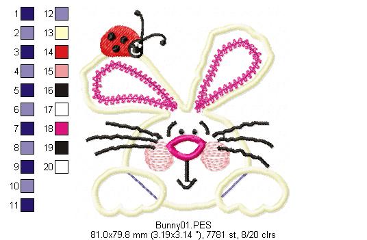 Easter Bunny with Ladybug - Applique - Machine Embroidery Design