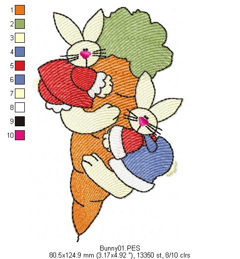 Easter Bunnies  - Applique - Machine Embroidery Design
