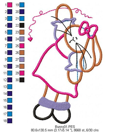 Easter Bunny with Heart - Applique - Machine Embroidery Design