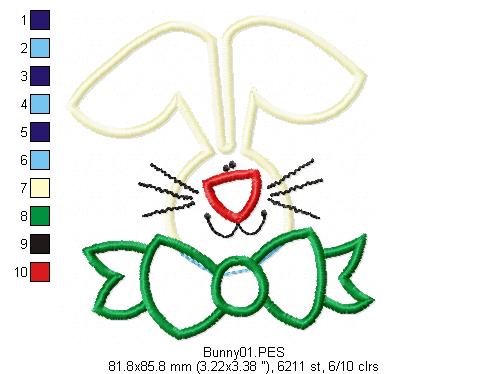 Bunny with bow - Applique - Machine Embroidery Design