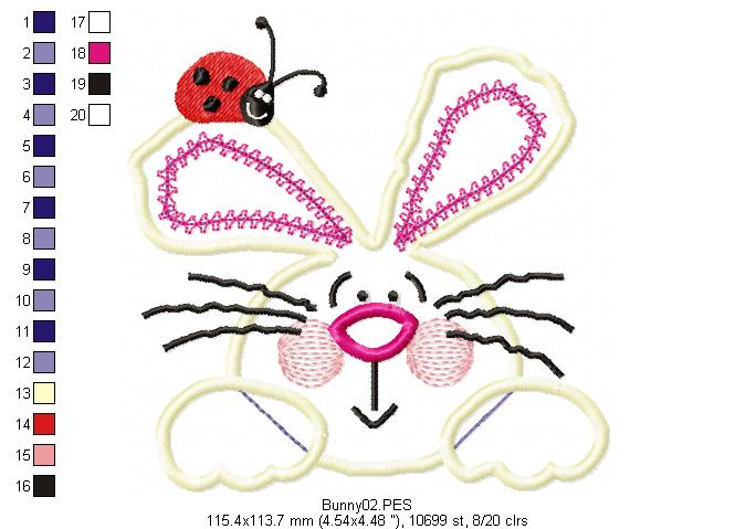 Easter Bunny with Ladybug - Applique - Machine Embroidery Design