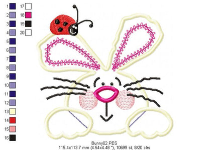 Easter Bunny with Ladybug - Applique - Machine Embroidery Design