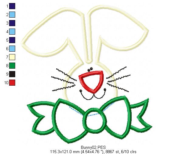 Bunny with bow - Applique - Machine Embroidery Design