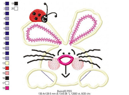 Easter Bunny with Ladybug - Applique - Machine Embroidery Design