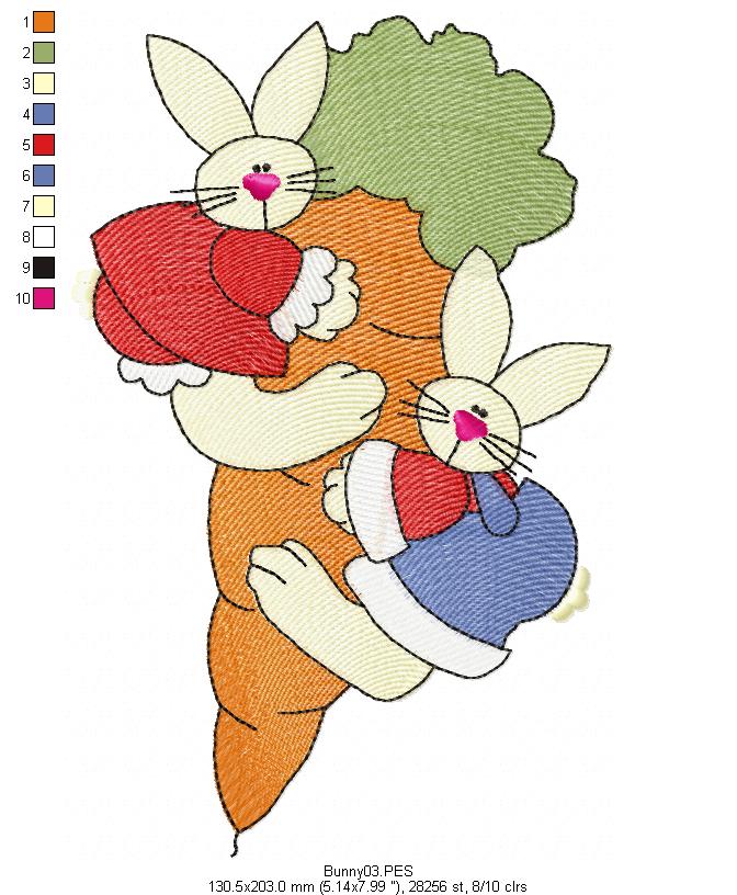 Easter Bunnies  - Applique - Machine Embroidery Design