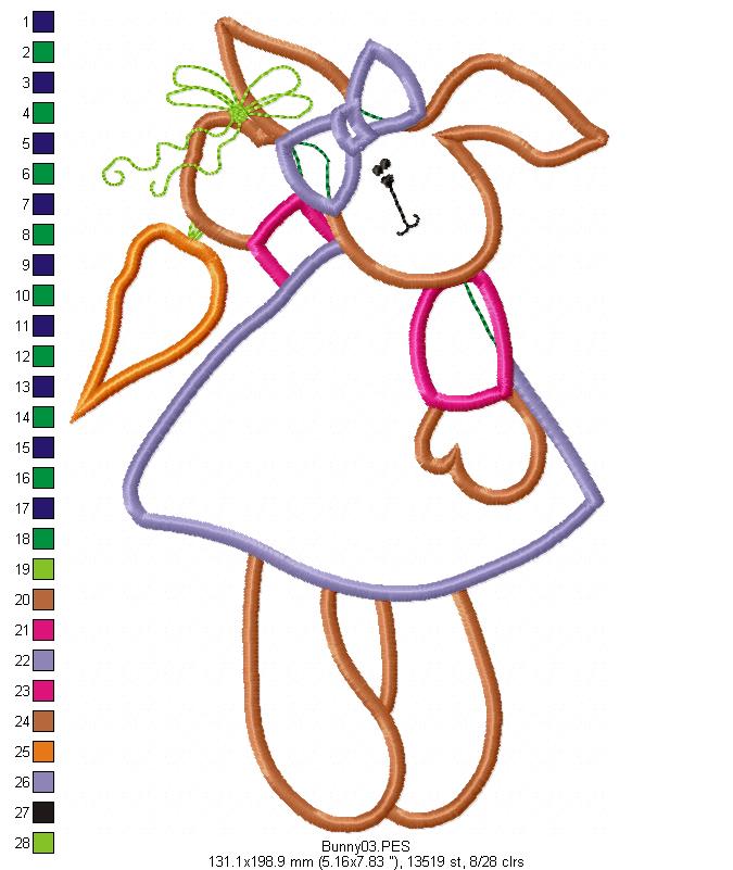 Easter Bunny with Carrot - Applique - Machine Embroidery Design
