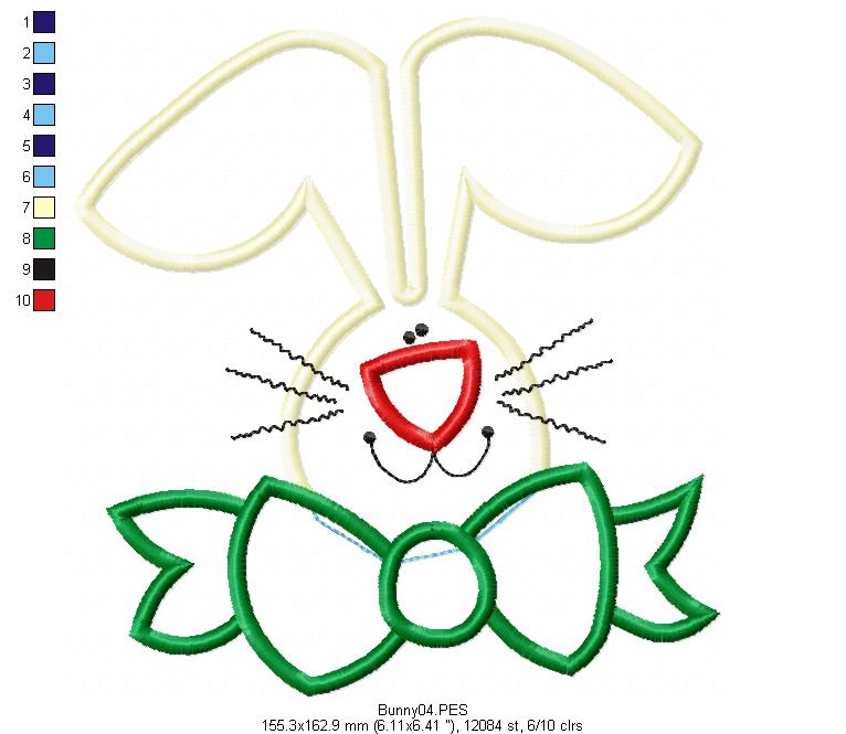 Bunny with bow - Applique - Machine Embroidery Design