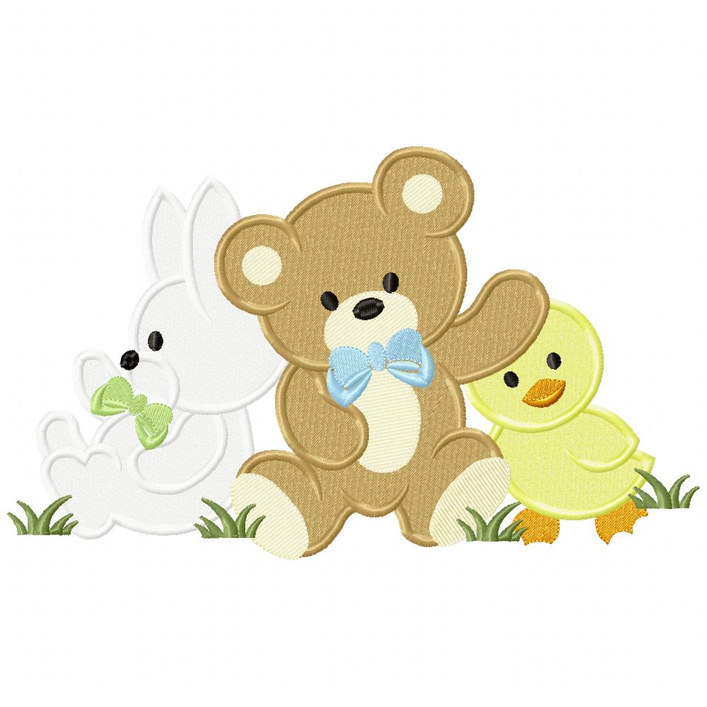 Teddy Bear, Bunny and Chick - Fill Stitch Embroidery