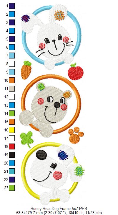 Bunny, Bear and Dog Frame - Applique - Machine Embroidery Design