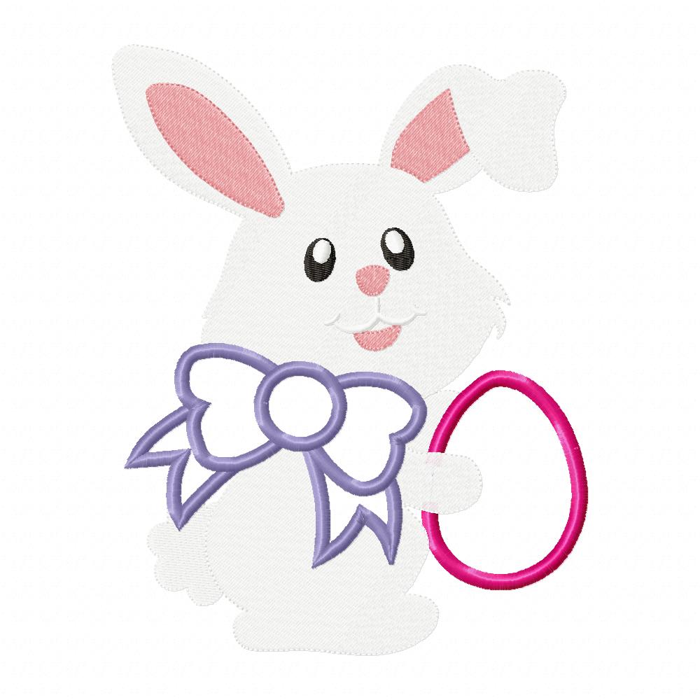 Sweet Bunny with Bow and Egg - Appliqué - Machine Embroidery Design