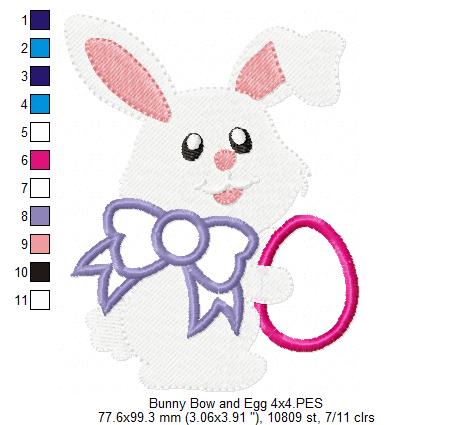 Sweet Bunny with Bow and Egg - Appliqué - Machine Embroidery Design