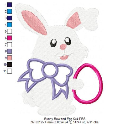 Sweet Bunny with Bow and Egg - Appliqué - Machine Embroidery Design