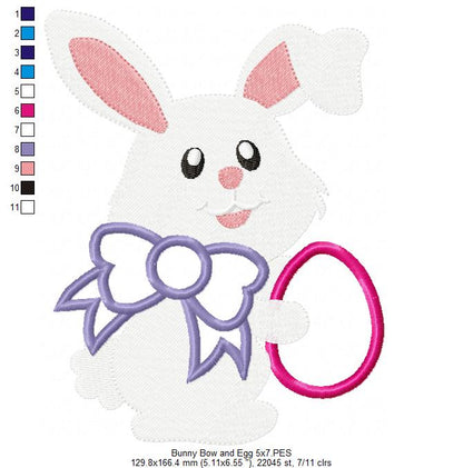 Sweet Bunny with Bow and Egg - Appliqué - Machine Embroidery Design