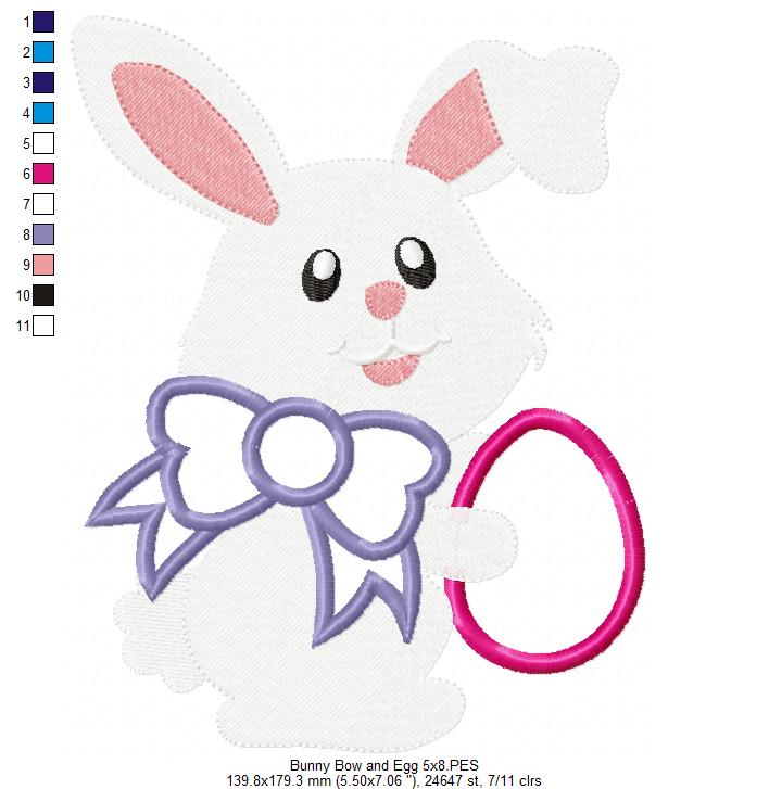 Sweet Bunny with Bow and Egg - Appliqué - Machine Embroidery Design