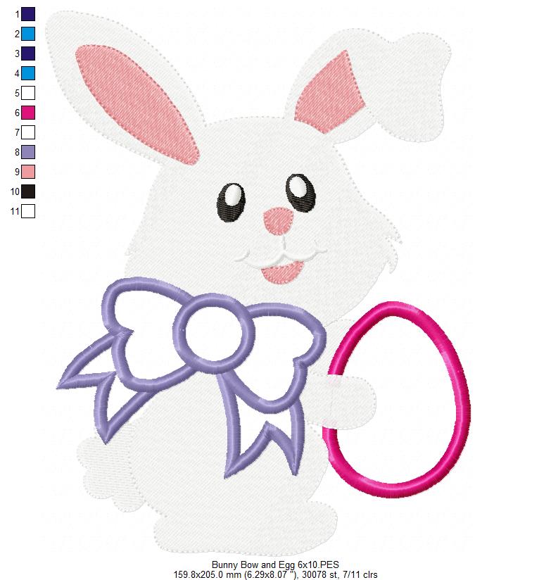 Sweet Bunny with Bow and Egg - Appliqué - Machine Embroidery Design