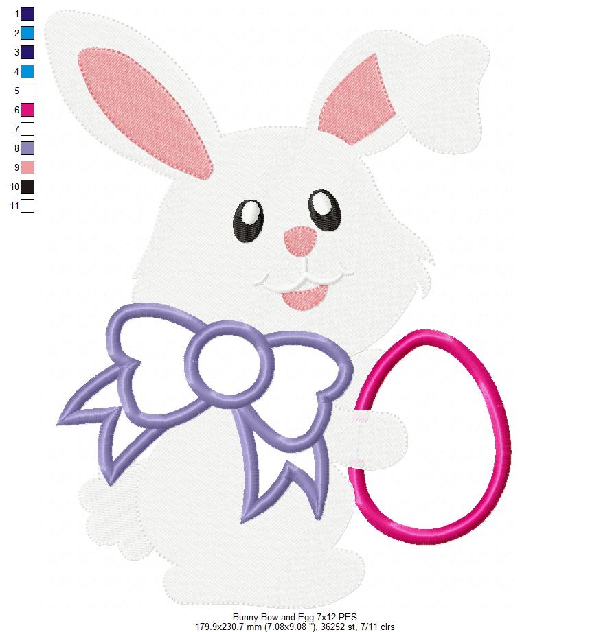 Sweet Bunny with Bow and Egg - Appliqué - Machine Embroidery Design