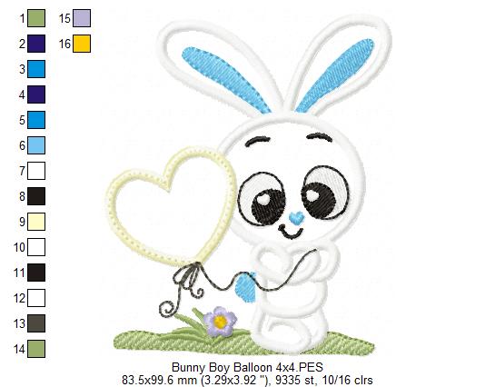 Bunny Boy and Girl with Heart Balloon - Applique - Set of 2 designs