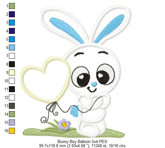 Bunny Boy with Heart Balloon - Applique