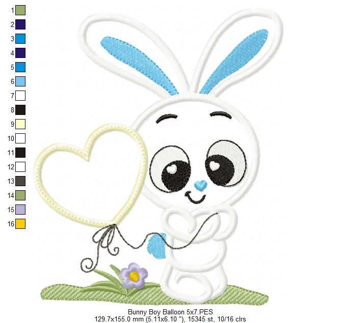 Bunny Boy with Heart Balloon - Applique