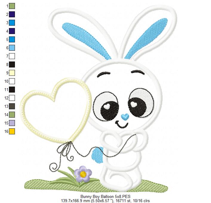 Bunny Boy with Heart Balloon - Applique