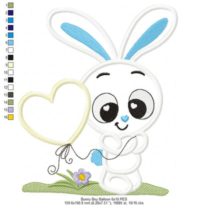Bunny Boy with Heart Balloon - Applique