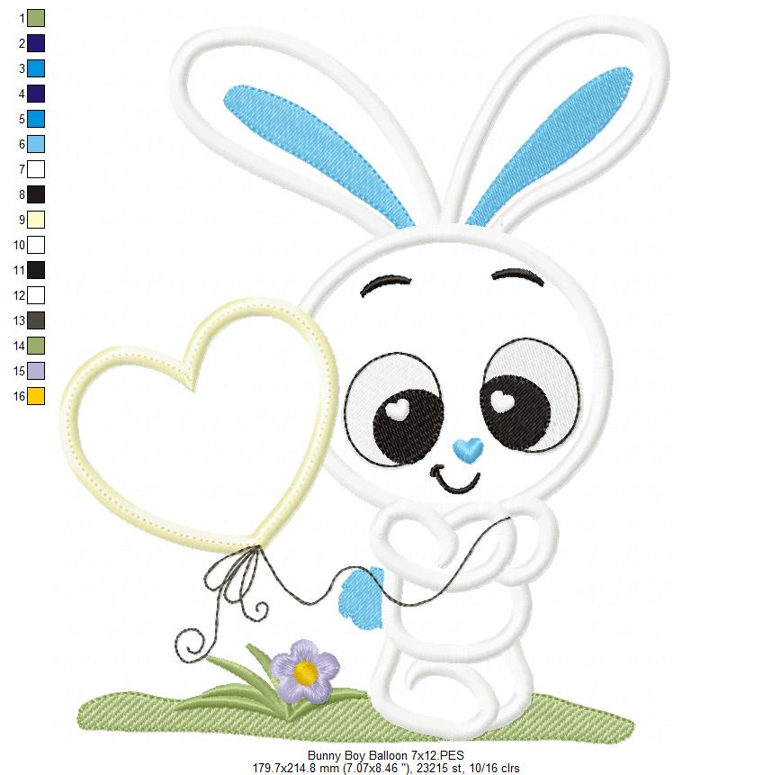 Bunny Boy and Girl with Heart Balloon - Applique - Set of 2 designs
