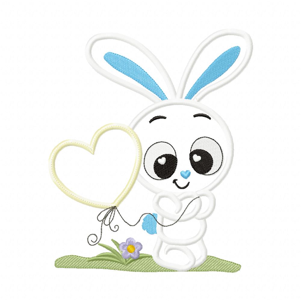 Bunny Boy with Heart Balloon - Applique