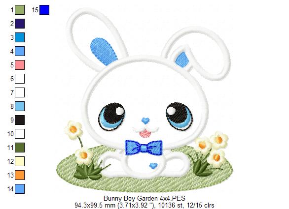 Bunny Boy and Girl in the Garden - Applique - Set of 2 designs