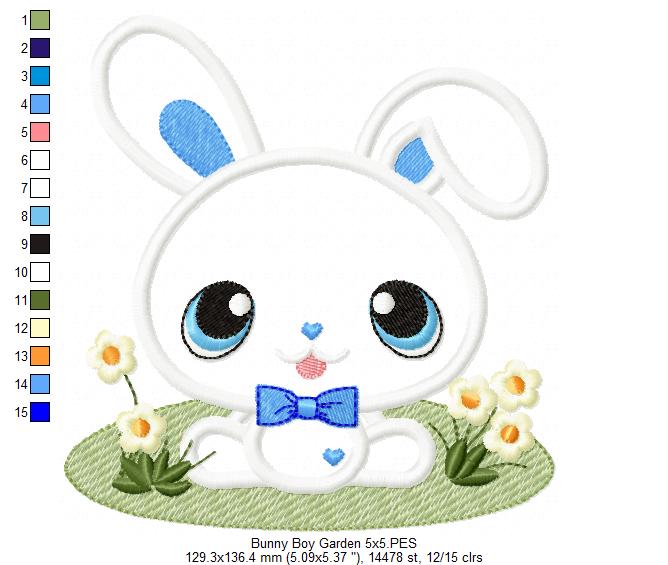 Bunny Boy in the Garden - Applique