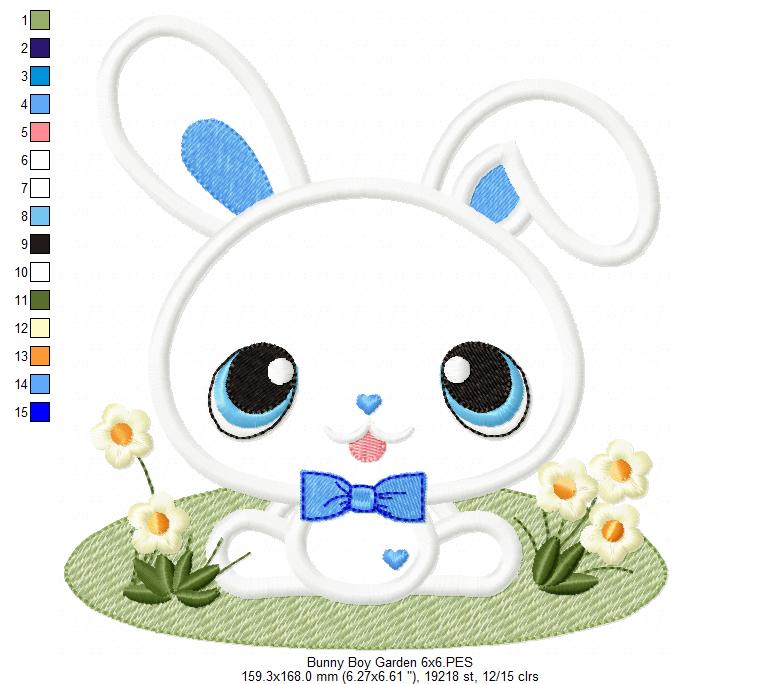 Bunny Boy in the Garden - Applique