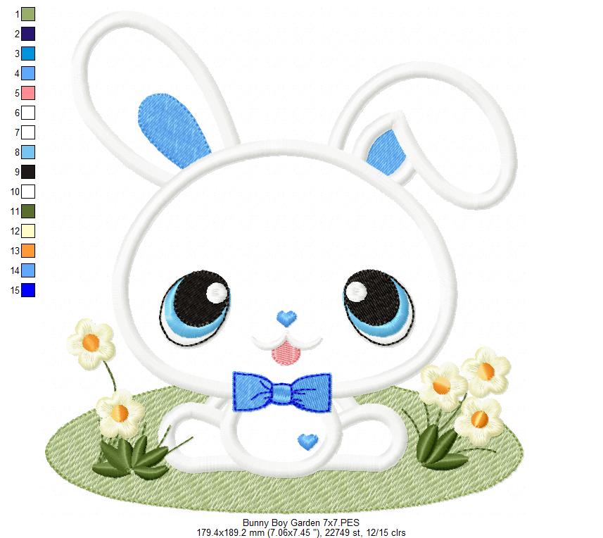 Bunny Boy in the Garden - Applique