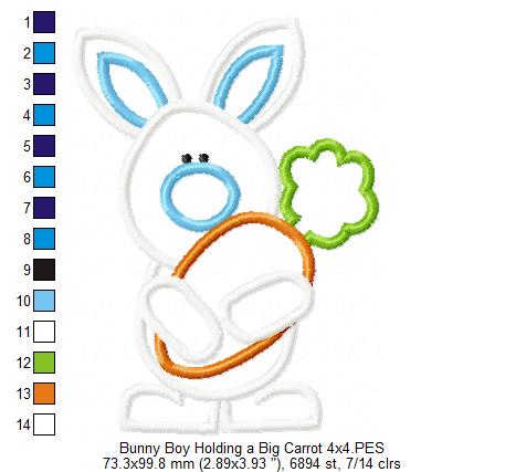 Easter Bunny Boy Holding a Big Carrot - Applique