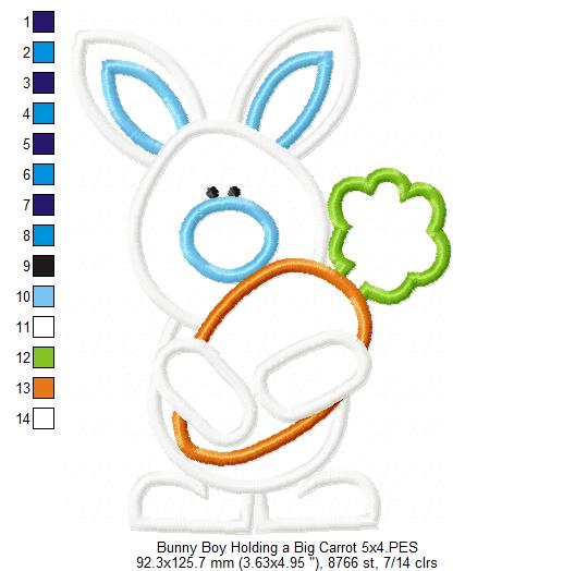 Easter Bunny Boy Holding a Big Carrot - Applique