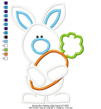 Easter Bunny Boy Holding a Big Carrot - Applique