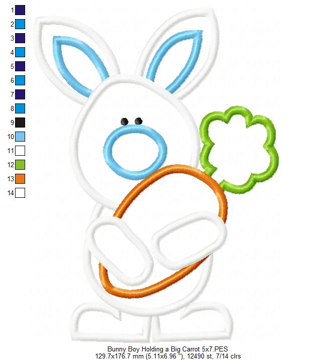 Easter Bunny Boy Holding a Big Carrot - Applique