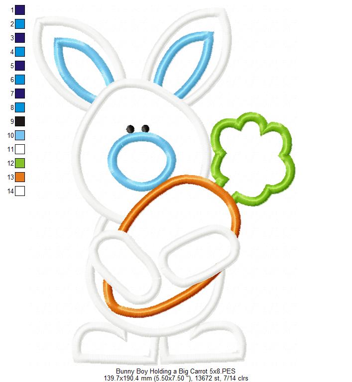 Easter Bunny Boy Holding a Big Carrot - Applique