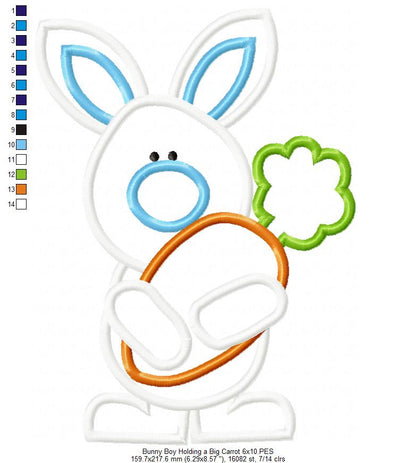Easter Bunny Boy Holding a Big Carrot - Applique