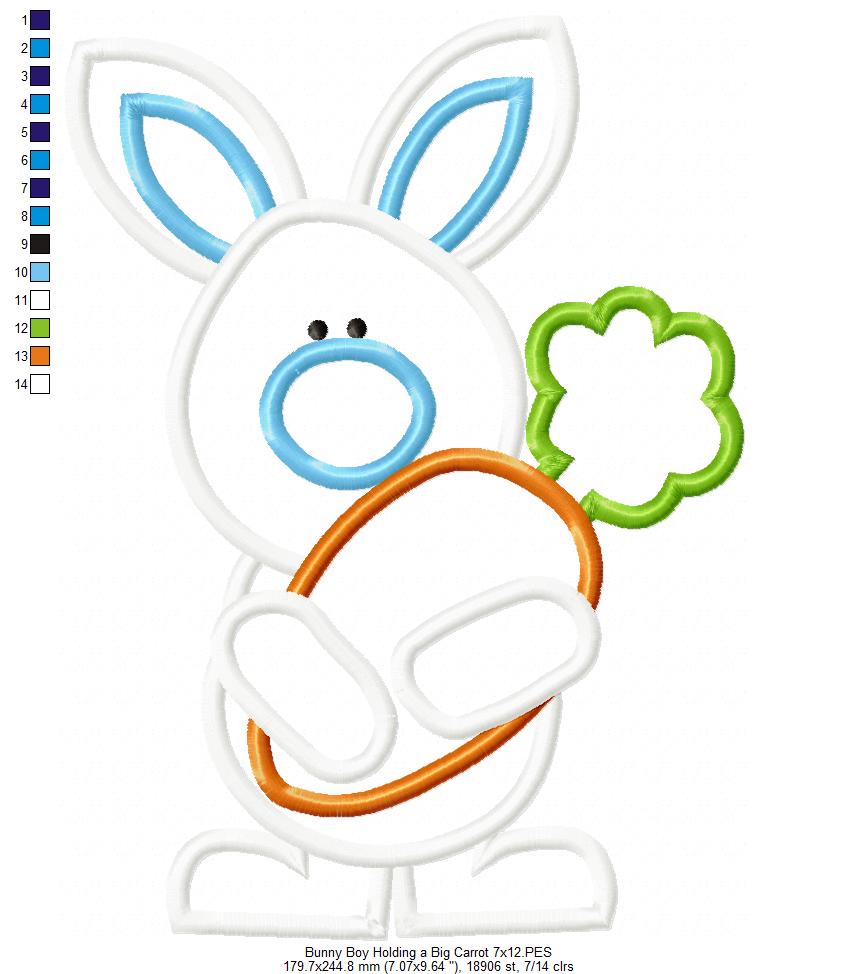 Easter Bunny Boy Holding a Big Carrot - Applique
