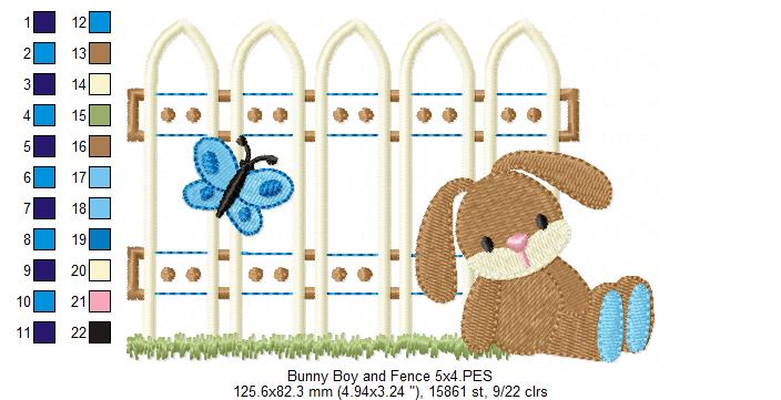 Bunny Boy and Fence - Applique Embroidery