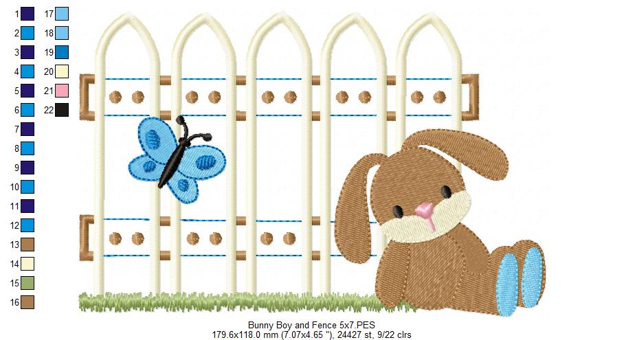 Bunny Boy and Fence - Applique Embroidery