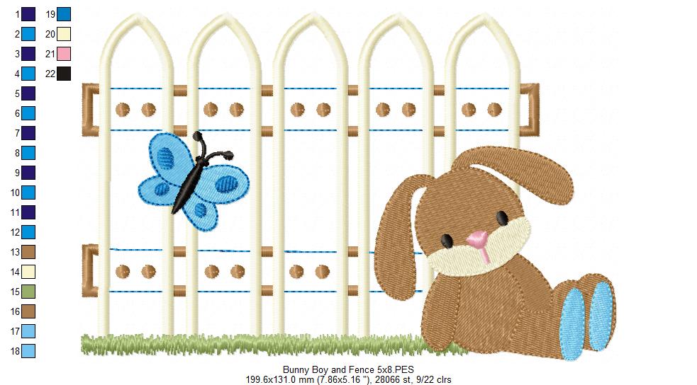 Bunny Girl and Boy and Fence - Applique - Set of 2 designs