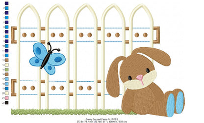 Bunny Girl and Boy and Fence - Applique - Set of 2 designs