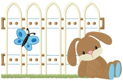 Bunny Girl and Boy and Fence - Applique - Set of 2 designs