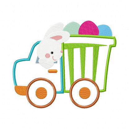 Bunny Driving Easter Eggs Truck - Appliqué - Machine Embroidery Design