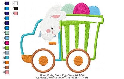 Bunny Driving Easter Eggs Truck - Appliqué - Machine Embroidery Design