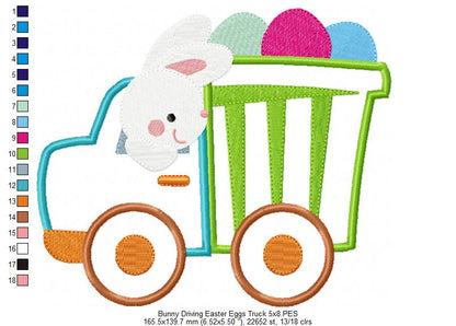 Bunny Driving Easter Eggs Truck - Appliqué - Machine Embroidery Design