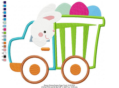 Bunny Driving Easter Eggs Truck - Appliqué - Machine Embroidery Design